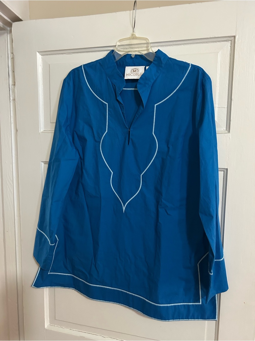 NICOBLU Blue WOMEN’s tunic Shirt with Light Blue Piping